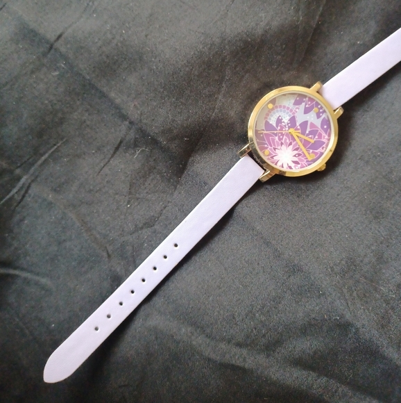 MSPCI purple stainless Watch gold tone peace symbol white dial genuine leather - Picture 3 of 7